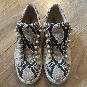 Stuart Weitzman Python & Pearl Embellished Sneakers - 10.5 (needs laces)
